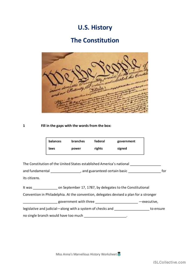The Us Constitution: English Esl Worksheets Pdf &amp;amp; Doc regarding Us Constitution Reading Comprehension Worksheets