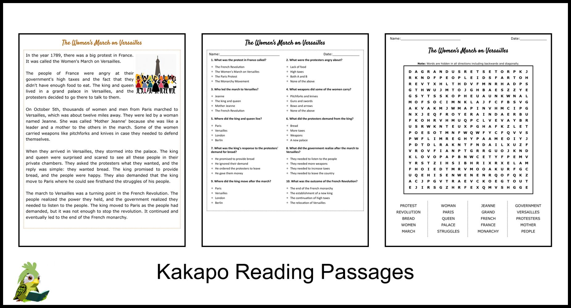 The Women&amp;#039;S March On Versailles Reading Comprehension And Word intended for March Reading Comprehension Worksheets