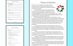 Theory Of Evolution Reading Comprehension Passage Printable with regard to Evolution Reading Comprehension Worksheet