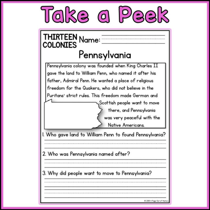 Colonial America Reading Comprehension Worksheet