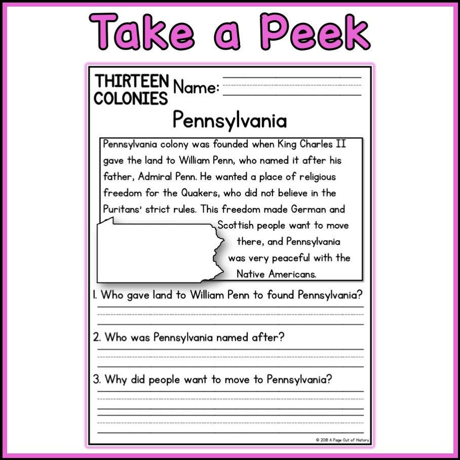 Thirteen Colonies Reading Comprehension Passages | K-2 pertaining to Colonial America Reading Comprehension Worksheet