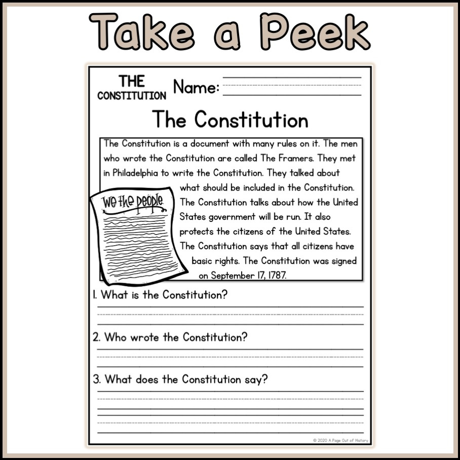 Us Constitution Social Studies Reading Comprehension Passages K-2 pertaining to Us Constitution Reading Comprehension Worksheets
