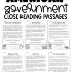 Us History | Government Close Reading Passages Activity | Reading Regarding American Government Reading Comprehension Worksheets