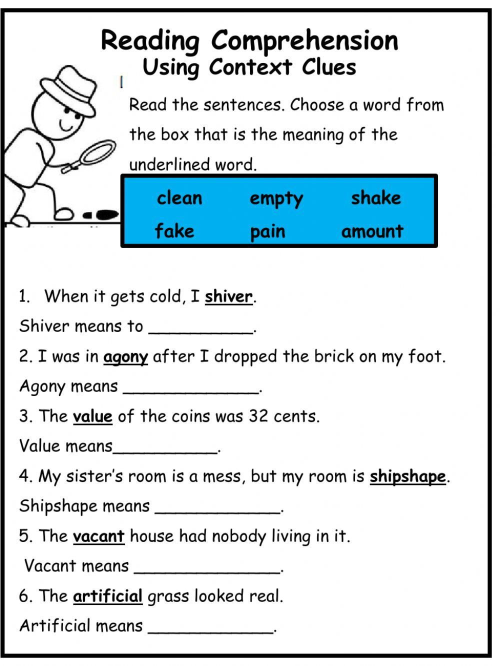 Using Context Clues Worksheet with Context Clues Reading Comprehension Worksheets