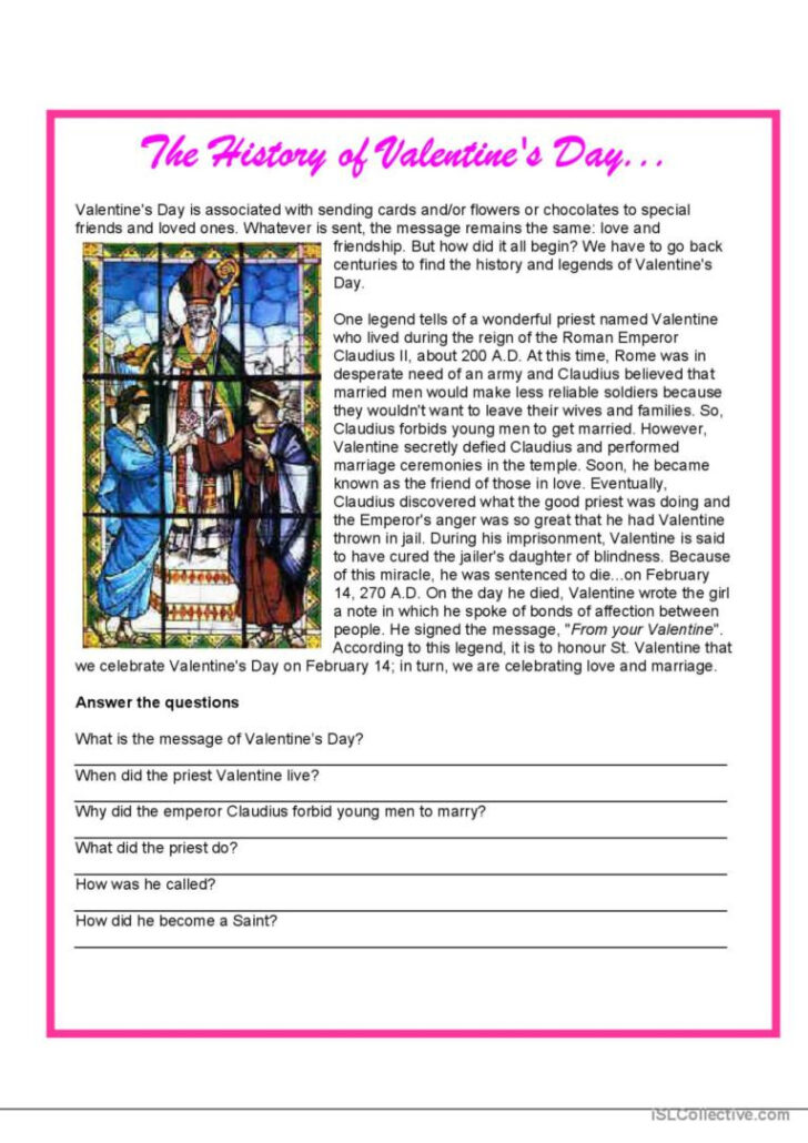 Free Valentine Reading Comprehension Worksheets