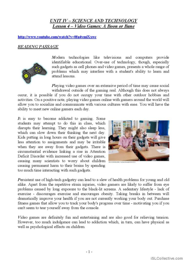 Video Games: A Boon Or Bane Reading…: English Esl Worksheets Pdf &amp;amp; Doc with Reading Comprehension Worksheets About Video Games