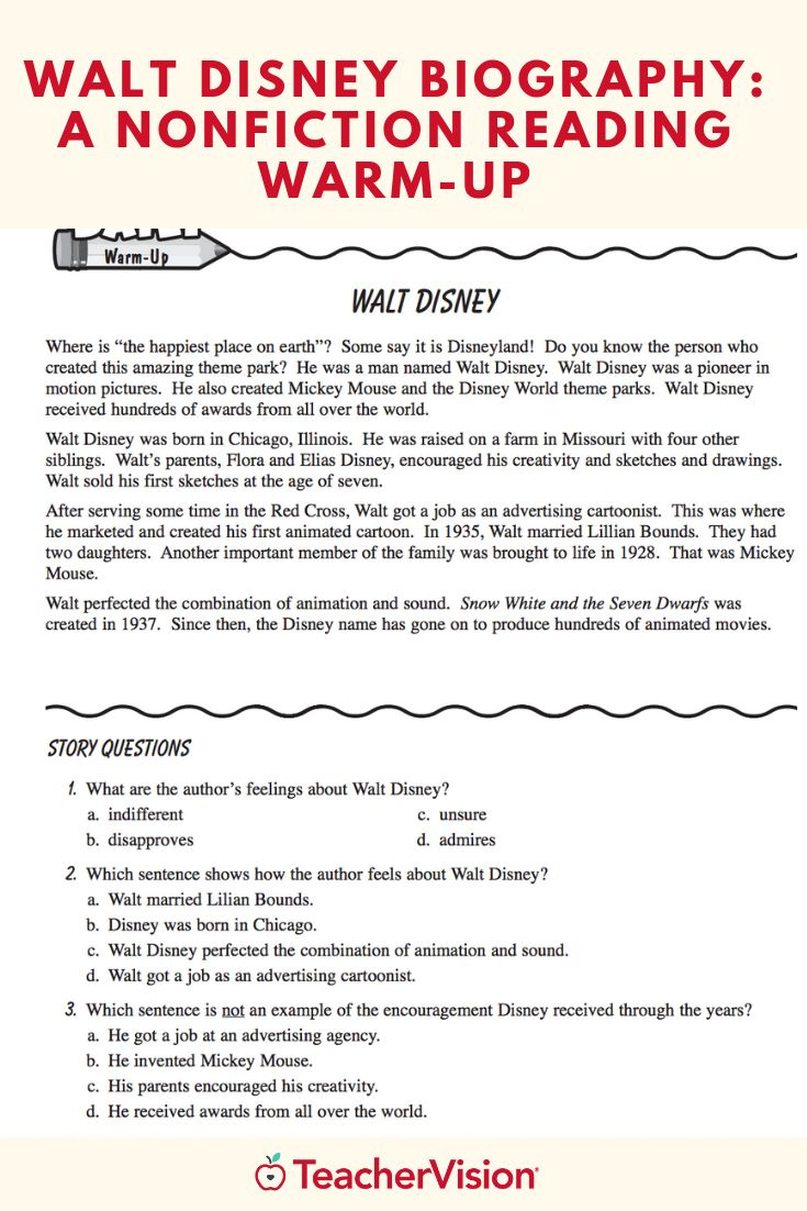 Walt Disney Biography in Walt Disney Reading Comprehension Worksheet Doc