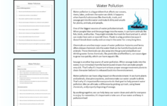 Water Pollution Reading Comprehension Passage Printable Worksheet with Water Pollution Reading Comprehension Worksheet