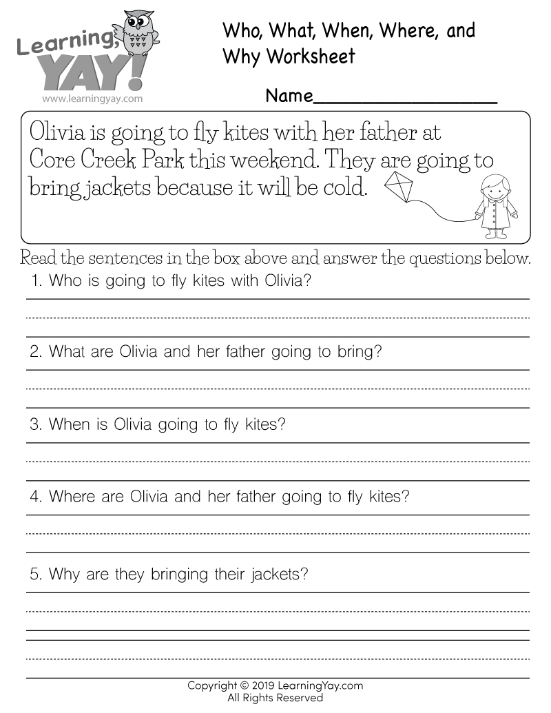 Who, What, When, Where, And Why Worksheet For 1St Grade (Free inside 5 Ws Reading Comprehension Worksheet Free