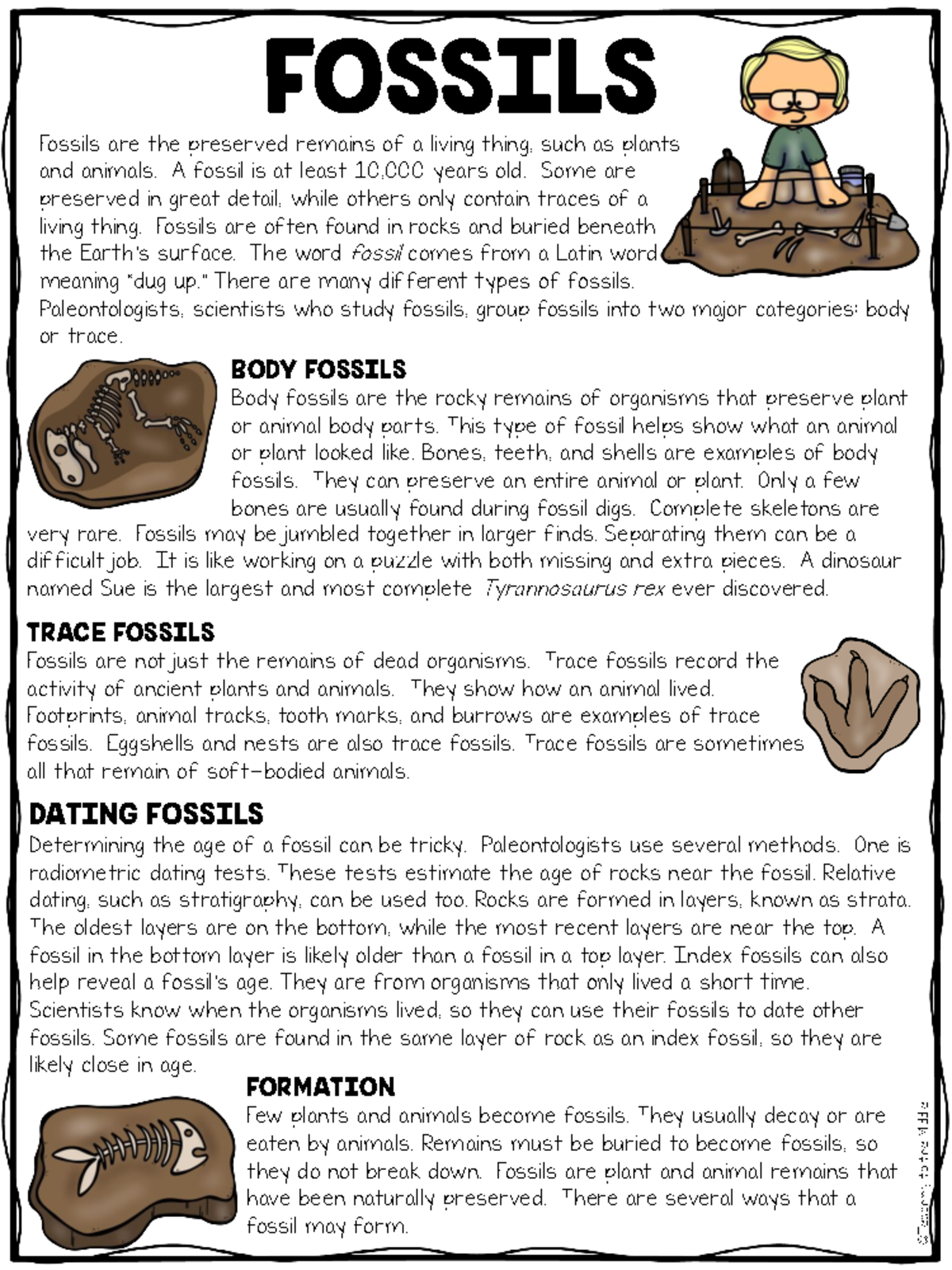 1 - Fossils Reading Comprehension Worksheet For Earth Science with Fossil Reading Comprehension Worksheets For Kids