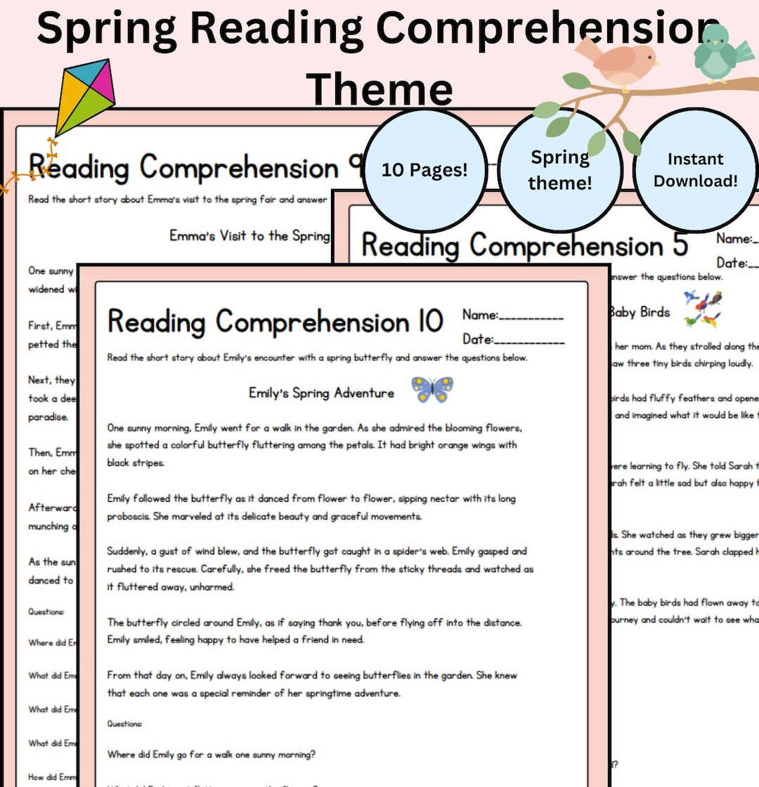 10 Spring Theme Reading Comprehension Worksheet | First Grade regarding Theme Reading Comprehension Worksheet