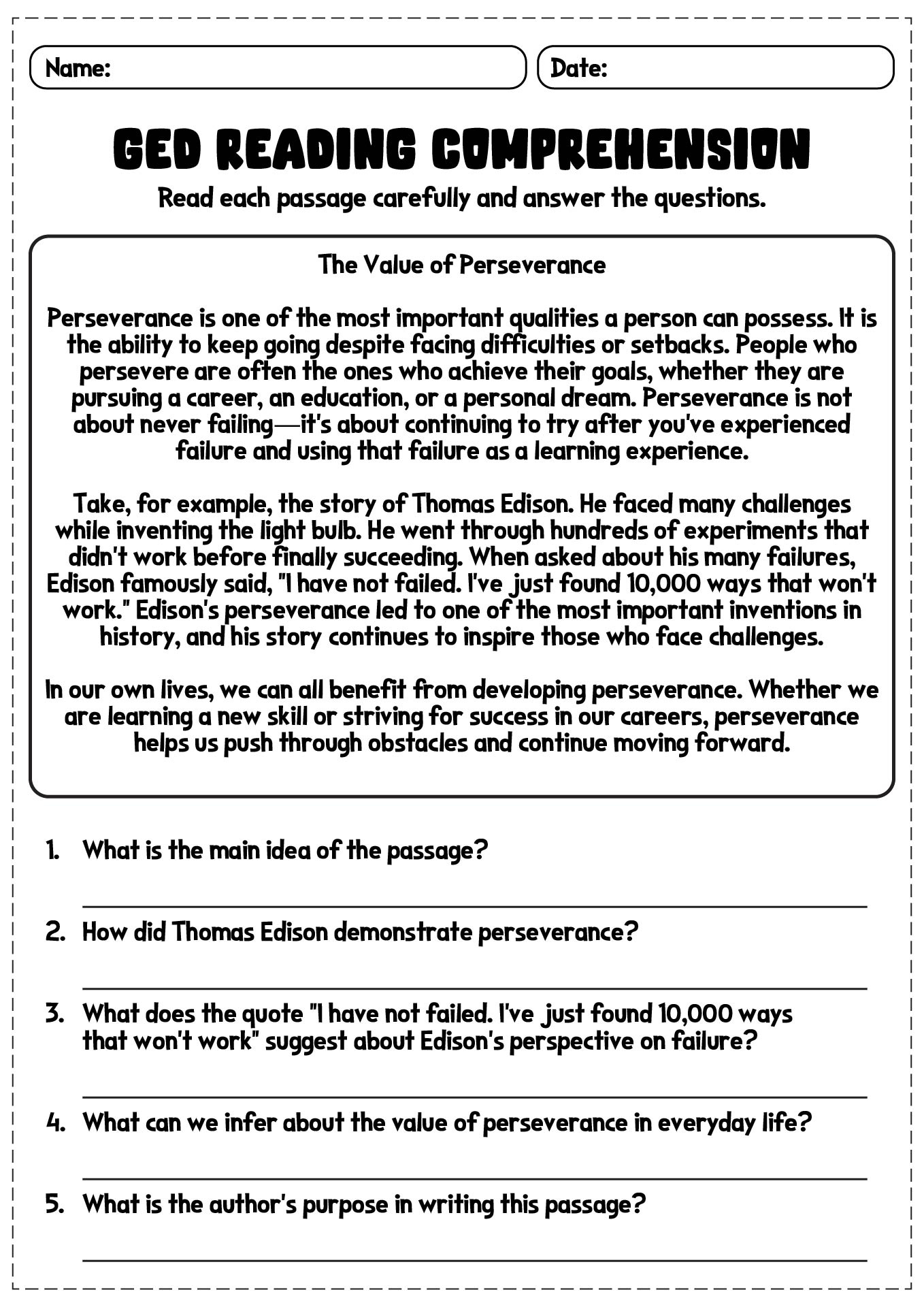 11 Ged Reading Comprehension Worksheets - Free Pdf At Worksheeto intended for Ged Reading Comprehension Worksheets Free