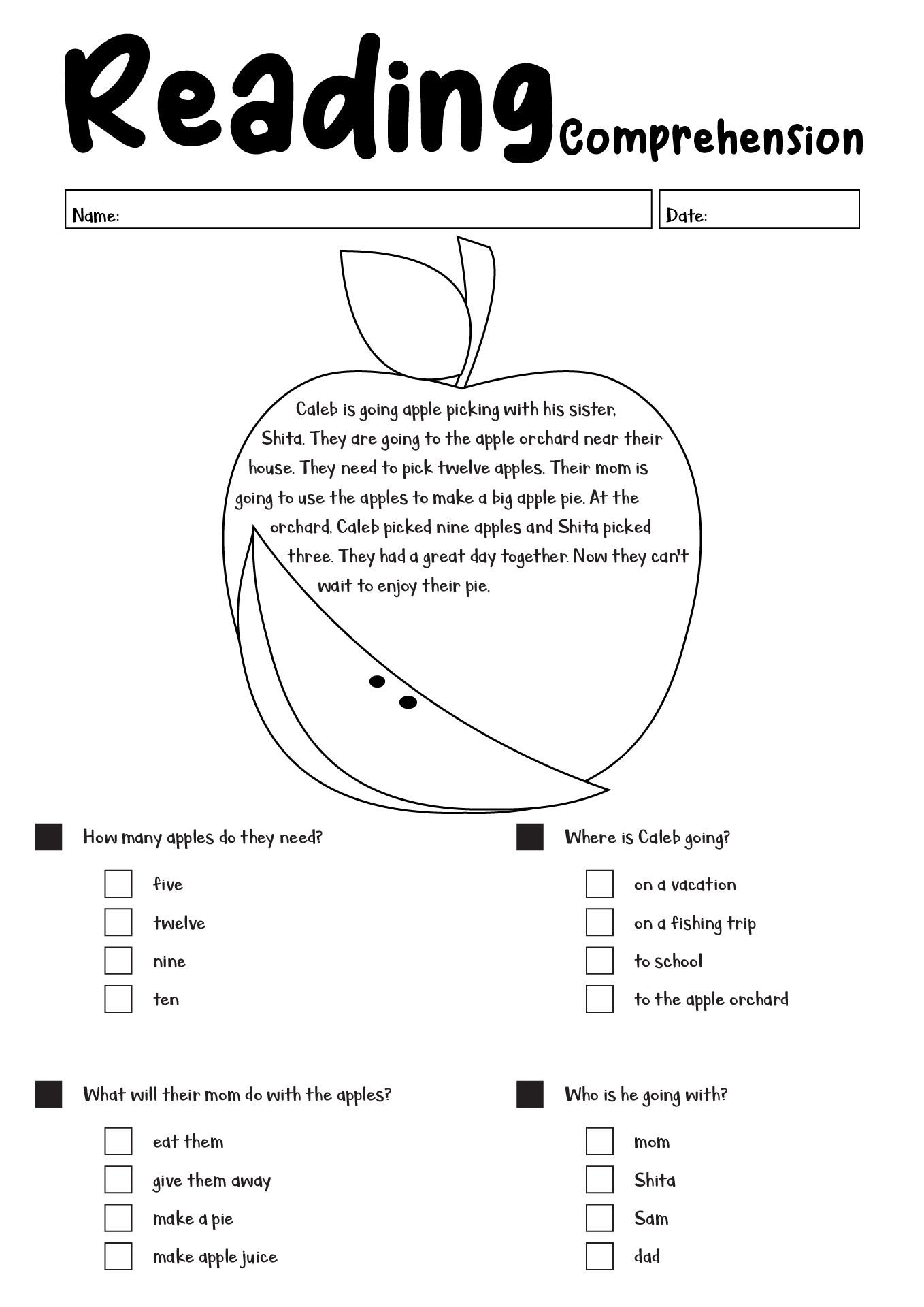 12 First Grade Reading Comprehension Worksheets - Free Pdf At inside Free 1St Grade Reading Comprehension Worksheets Multiple Choice