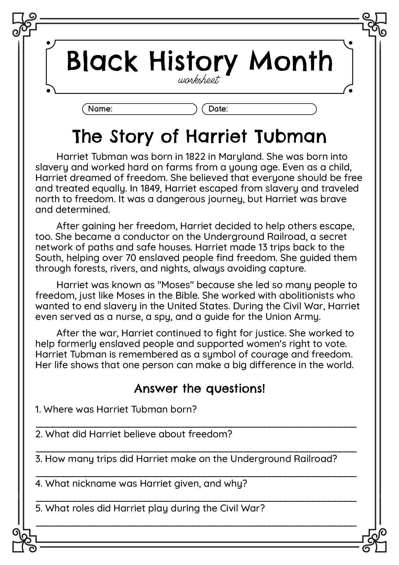 13 Free Black History Month Worksheets Elementary - Free Pdf At in Black History Reading Comprehension Worksheet