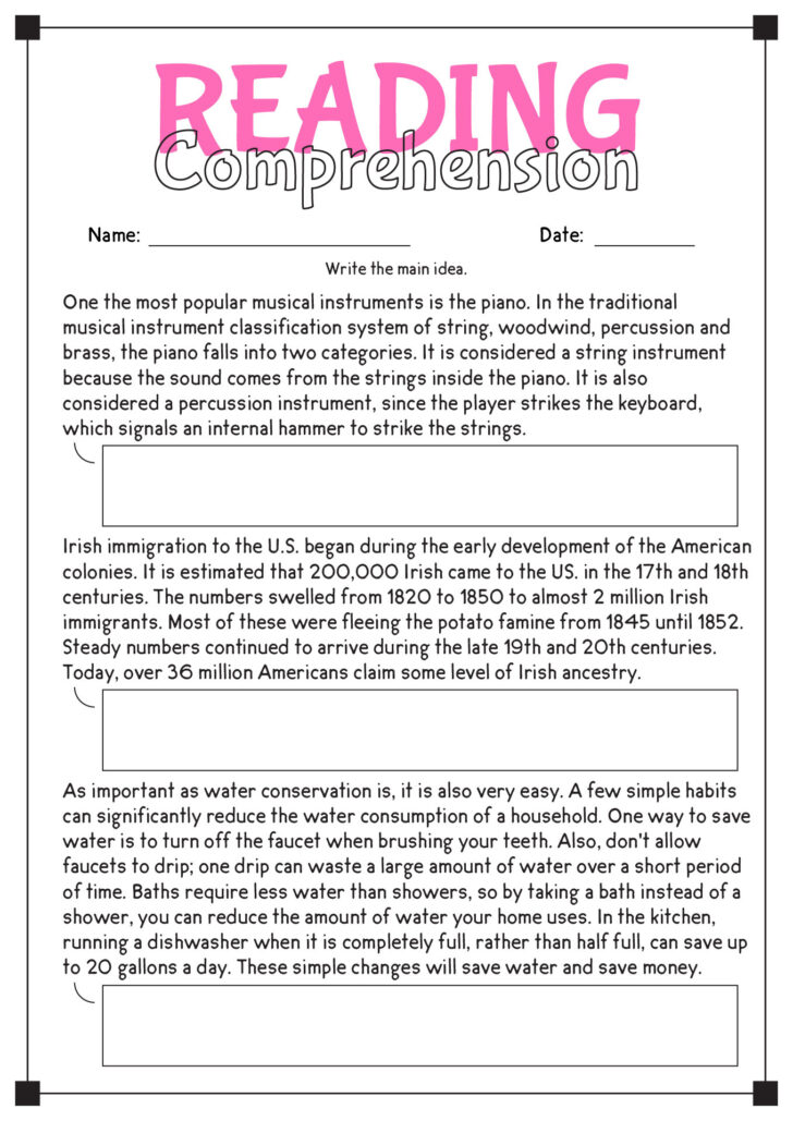 Reading Comprehension Worksheet High School