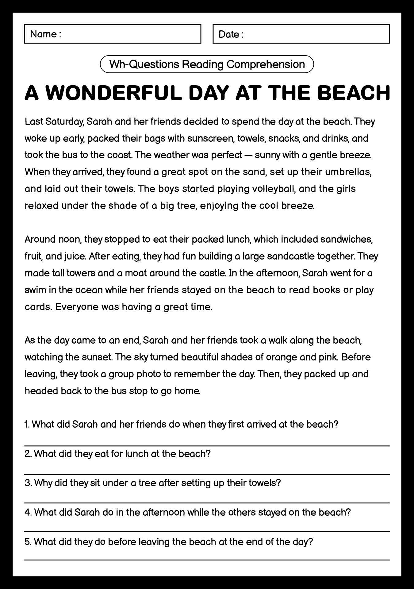 18 Wh-Questions Reading Comprehension Worksheets - Free Pdf At for Wh Reading Comprehension Worksheet