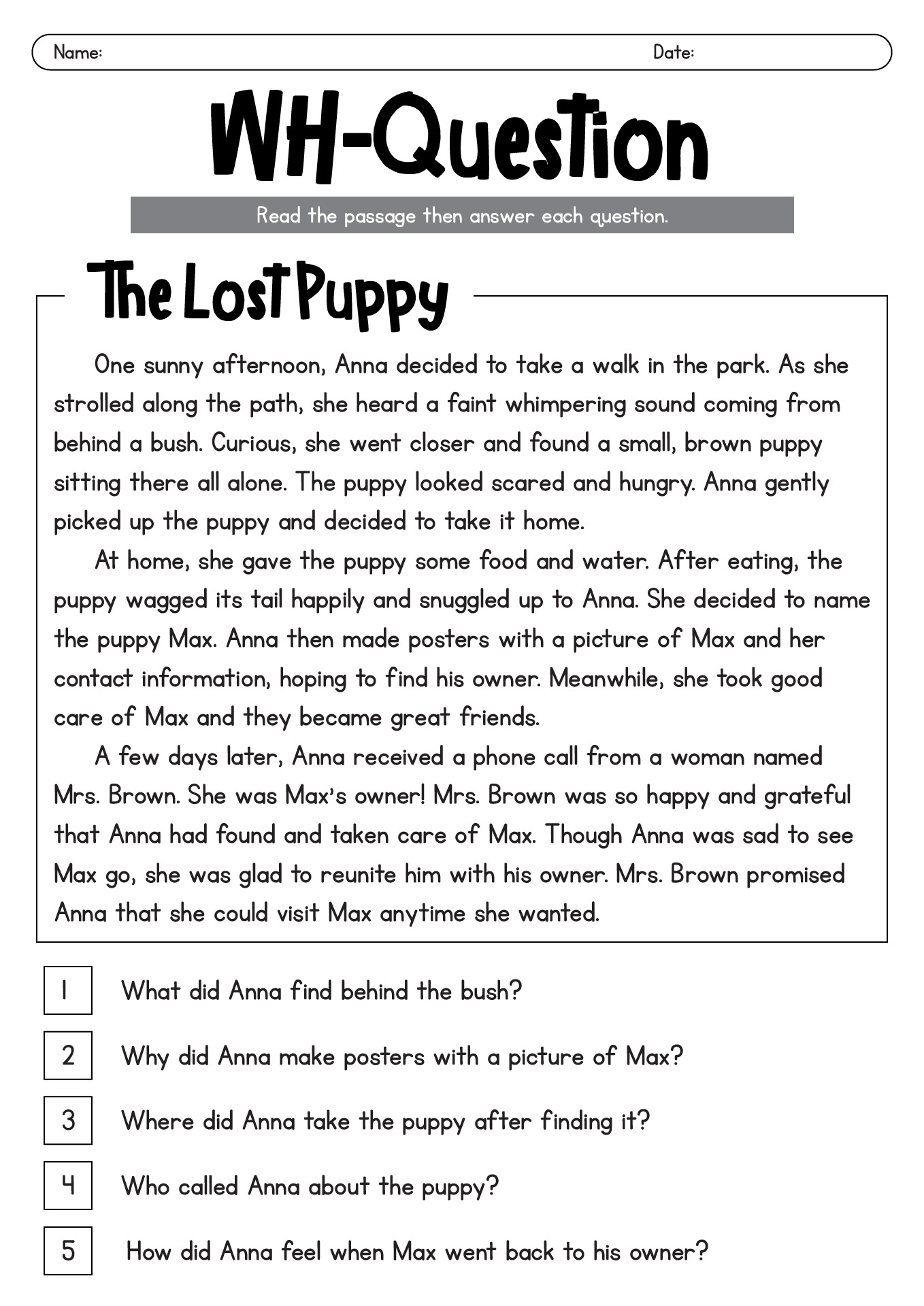 18 Wh-Questions Reading Comprehension Worksheets - Free Pdf At throughout Free Wh Questions Reading Comprehension Worksheets