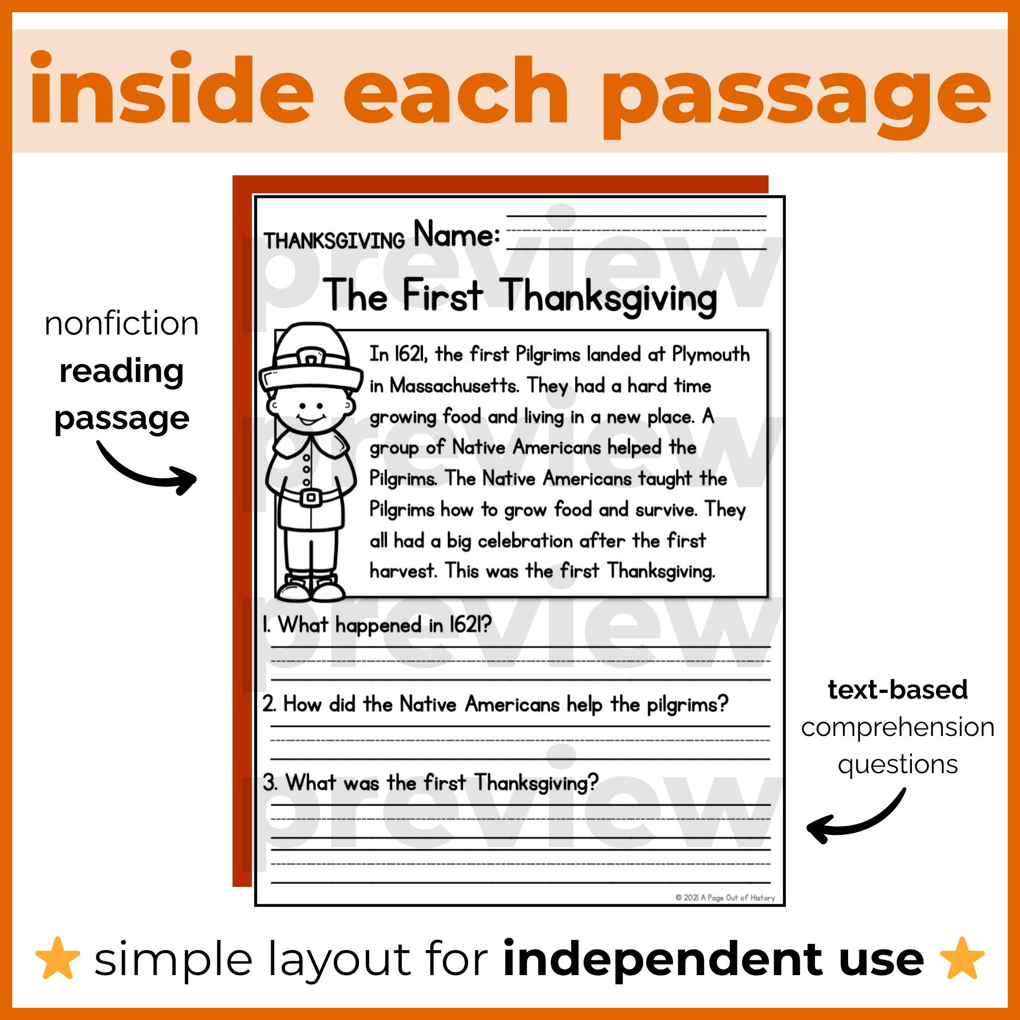 1St 2Nd Grade Reading Comprehension | Thanksgiving Passages with 2Nd Grade Thanksgiving Reading Comprehension Worksheets