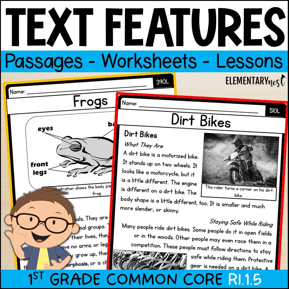 1St Grade Nonfiction Text Features With Anchor Charts Ri.1.5 regarding Text Features Reading Comprehension Worksheet