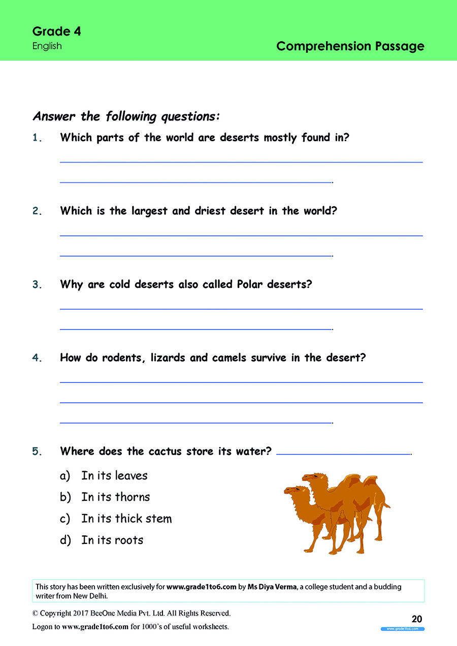 20_Worksheets-Comprehension- inside Grade 4 Cbse Reading Comprehension Worksheets