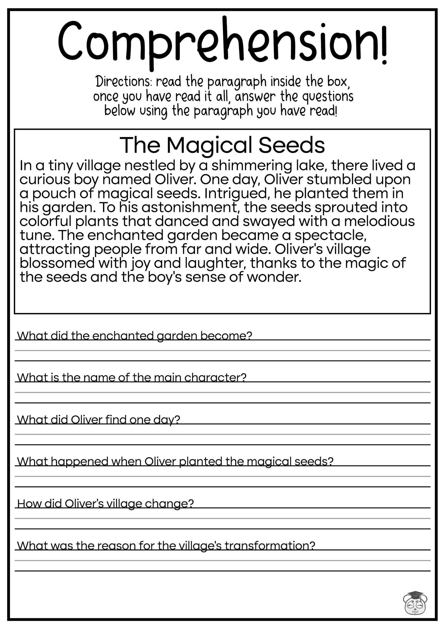 5 Printable Reading Comprehension English Worksheets! (Ages 4 - 7 in Grade 7 Comprehension Worksheets Printable