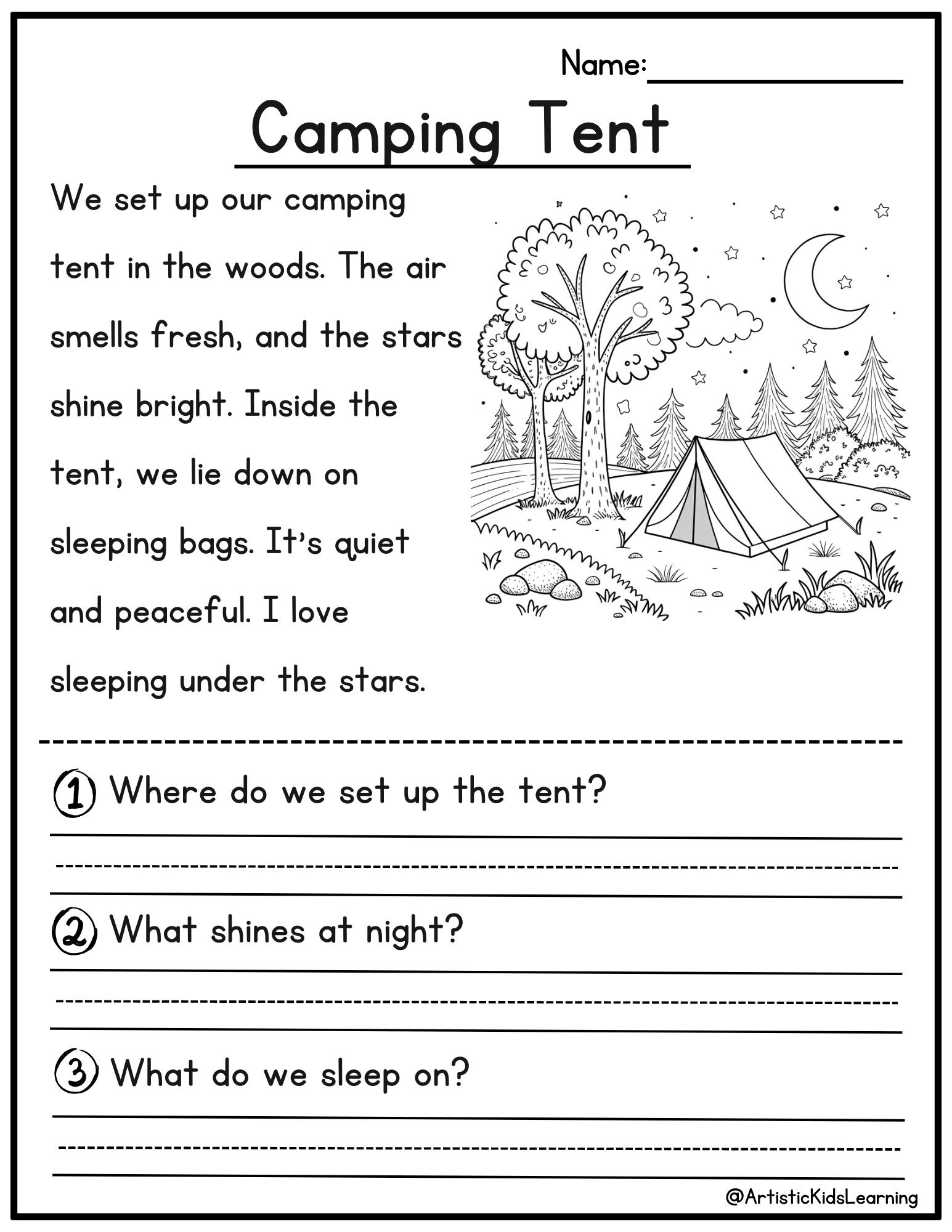 50 Summer Reading Comprehension Passages Kindergarten 1St Grade intended for Camping Reading Comprehension Worksheets With Questions