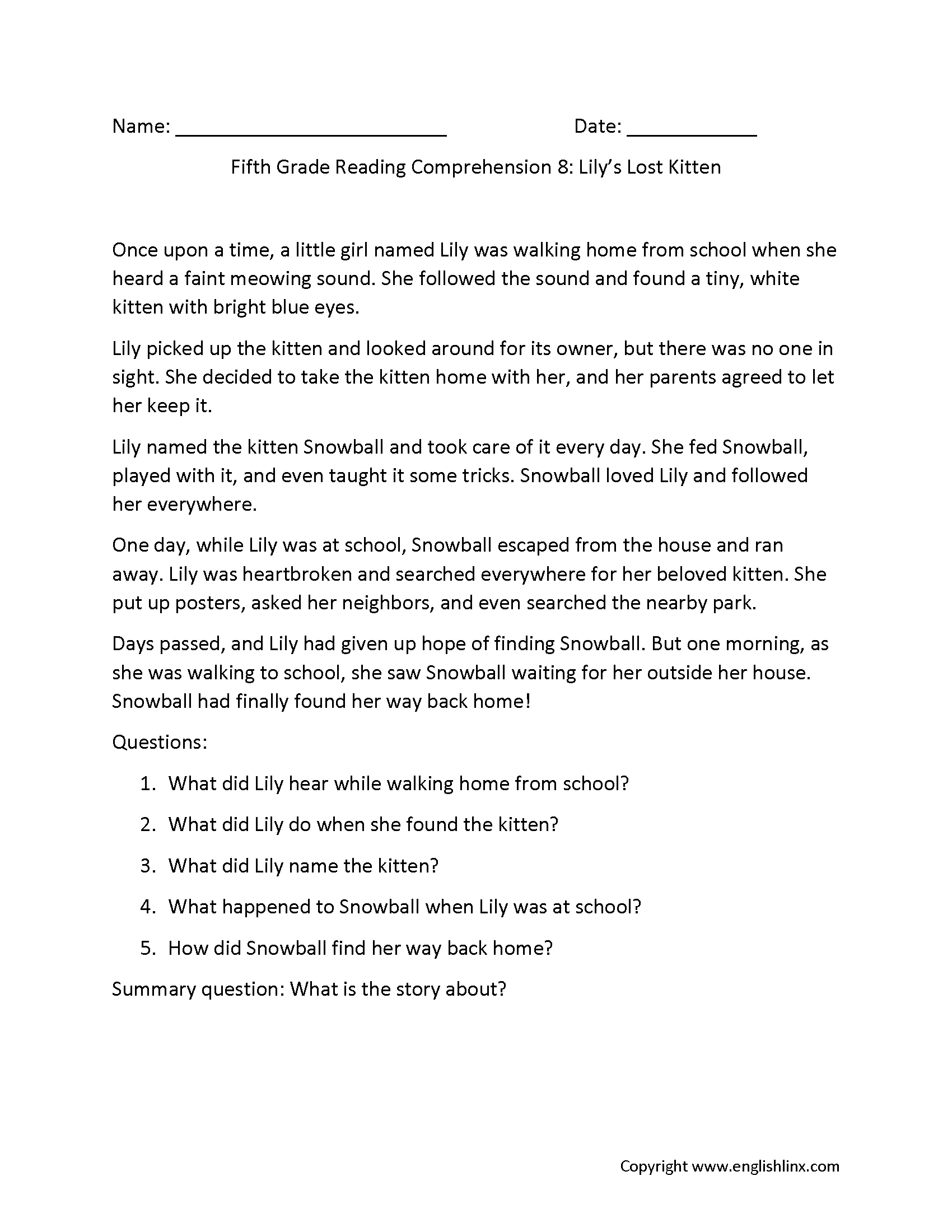 5Th Grade Reading Comprehension Worksheets | Inference, Main Idea regarding Reading Comprehension Worksheet 5Th Grade