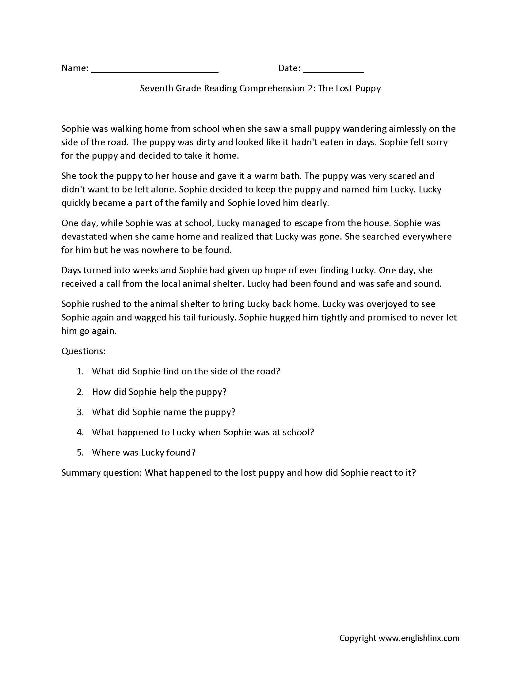 7Th Grade Reading Comprehension Worksheets | Printable Passages with Reading Comprehension Worksheet For Grade 7
