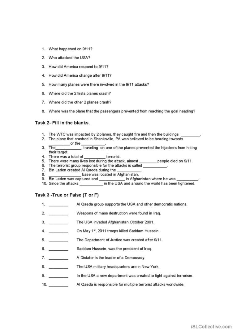 9-11 World Trade Center General Read…: English Esl Worksheets Pdf inside 9/11 Reading Comprehension Worksheets Free