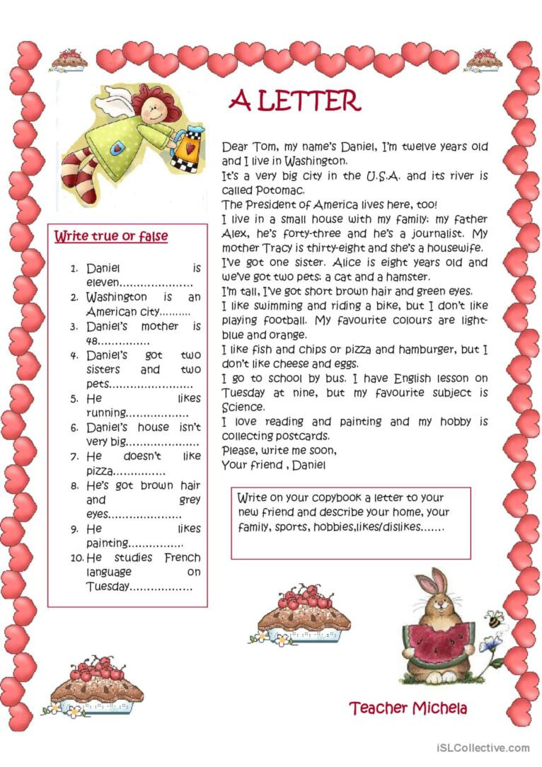 A Letter-Read And Choose True Or Fal…: English Esl Worksheets Pdf regarding Reading Comprehension True Or False Worksheets
