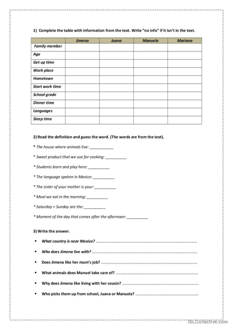 A Mayan Family - Reading Comprehensi…: English Esl Worksheets Pdf pertaining to Mayan Reading Comprehension Worksheet