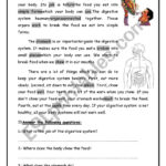 A Reading Comprehension Passage About The Digestive System   Esl Inside Human Body Systems Reading Comprehension Worksheets