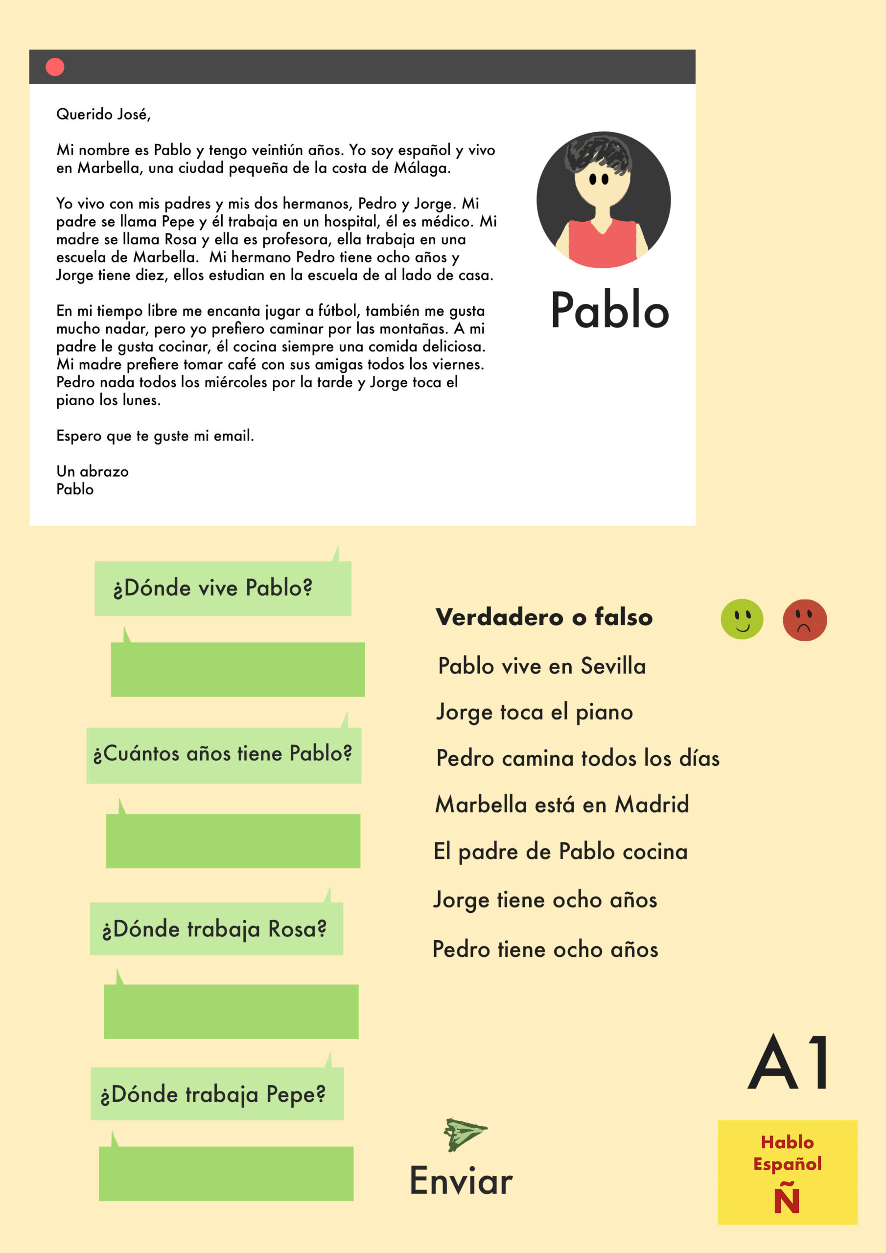 A1 Spanish Comprehension Worksheets — Hablo Español pertaining to Spanish Reading Comprehension Practice Worksheets