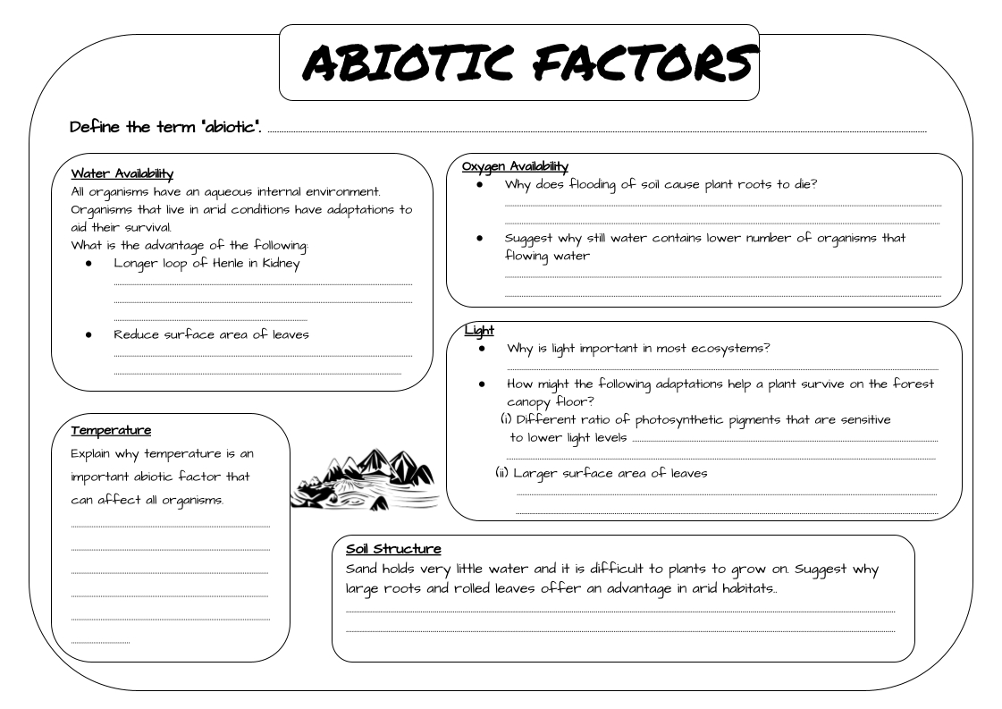 Abiotic And Biotic Factors Worksheet With Directed Questions in Abiotic And Biotic Factors Reading Comprehension Worksheets