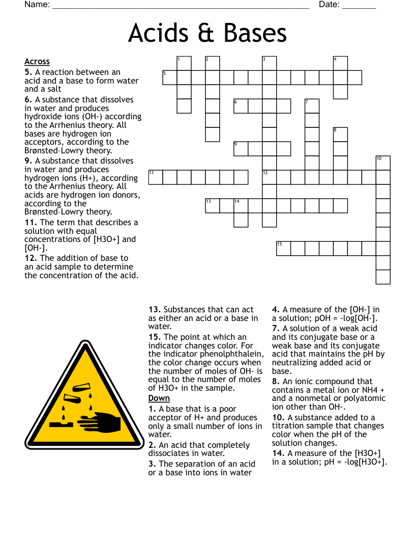 Acids &amp;amp; Bases Crossword - Wordmint for Acids And Bases Reading Comprehension Worksheets