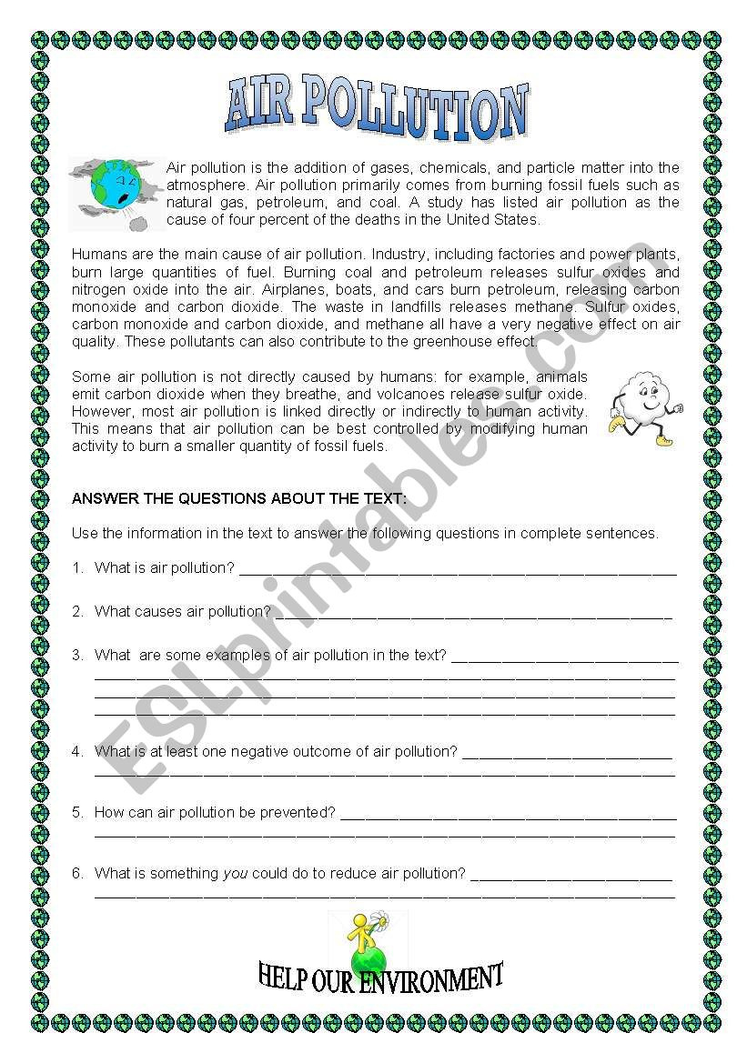 Air Pollution - Esl Worksheetsandrami60 with regard to Air Pollution Reading Comprehension Worksheet