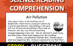 Air Pollution Reading Science Story Comprehension Questions with Air Pollution Reading Comprehension Worksheet