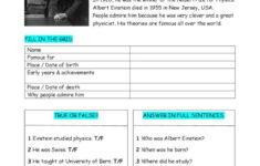 Albert Einstein - Reading Comprehens…: English Esl Worksheets Pdf inside Albert Einstein Reading Comprehension Worksheet