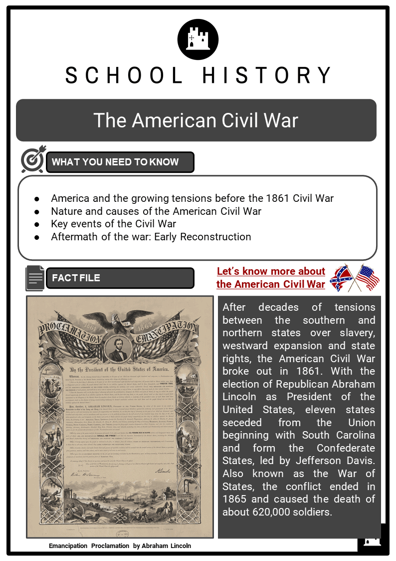 American Civil War History Lessons, Worksheets &amp;amp; Resources inside Causes of the American Civil War Overview Reading Comprehension Worksheet