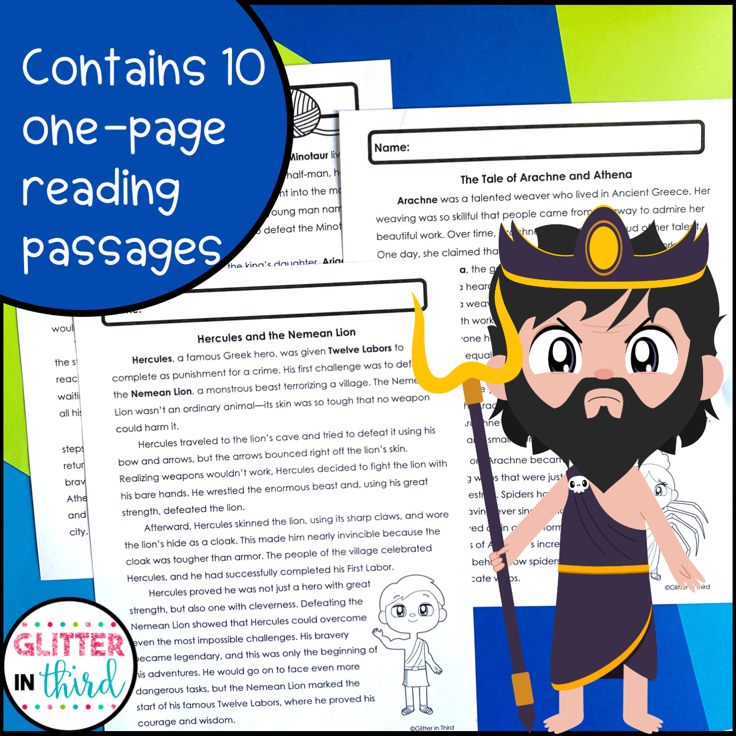 Ancient Greek Mythology Reading Comprehension Passages - Glitter intended for Ancient Greece Reading Comprehension Worksheets