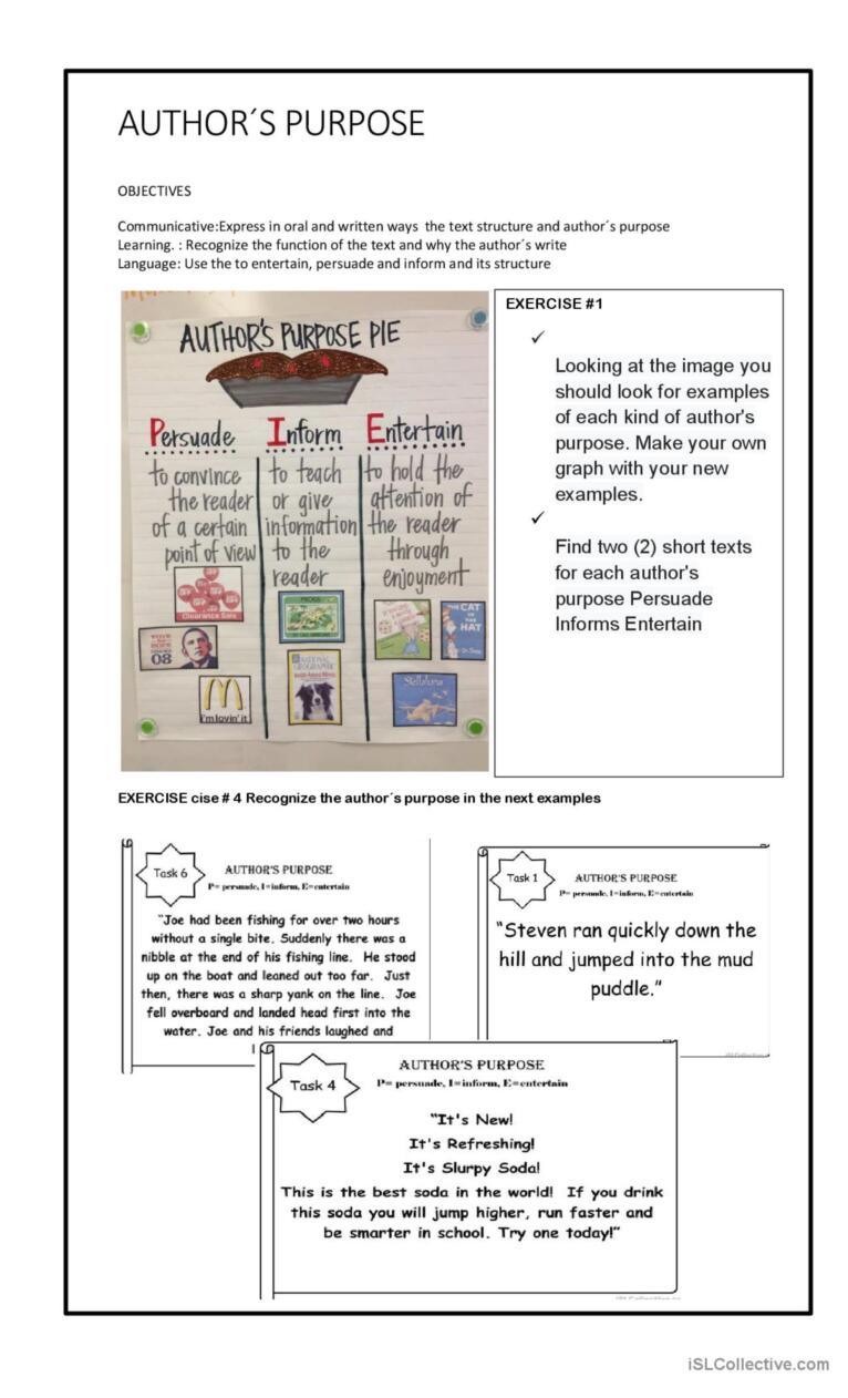 Author´s Purpose Reading For Detail…: English Esl Worksheets Pdf &amp;amp; Doc pertaining to Author&amp;amp;#039;s Purpose Reading Comprehension Worksheet