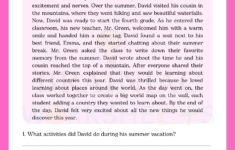 Back To School Reading Comprehension English Worksheet For Class 5 with Reading Comprehension For Class 5 Worksheet