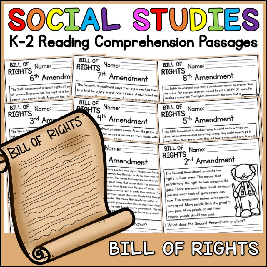 Bill Of Rights Social Studies Reading Comprehension Passages K-2 for Bill of Rights Reading Comprehension Worksheet