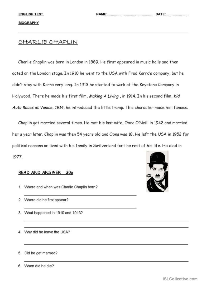 Biographies Reading For Detail (Dee…: English Esl Worksheets Pdf &amp;amp; Doc pertaining to Biography Reading Comprehension Worksheets
