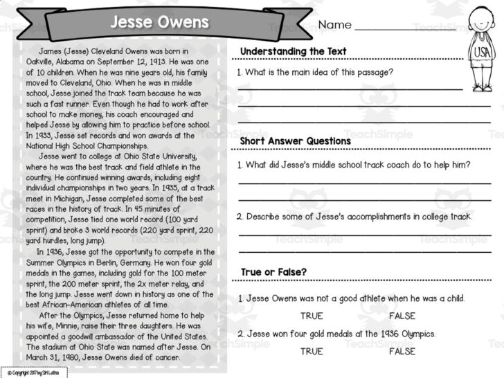 Black History Reading Comprehension Worksheet
