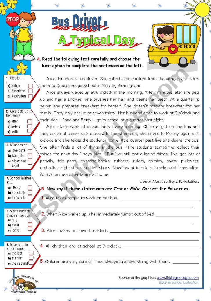 Reading Comprehension A2 Worksheet