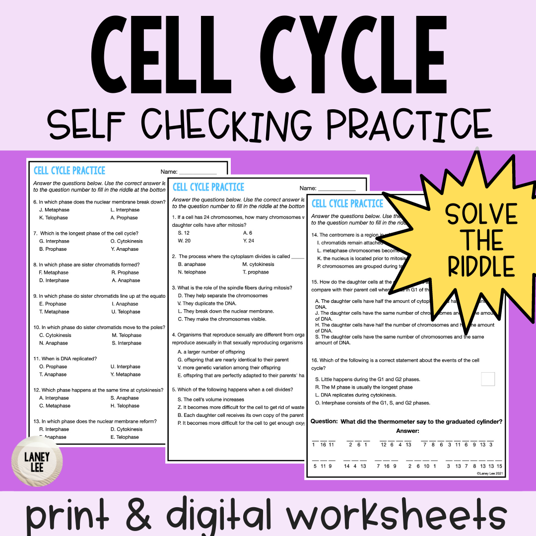 Cell Cycle Self Checking Practice - Laney Lee in Cell Cycle Reading Comprehension Worksheet