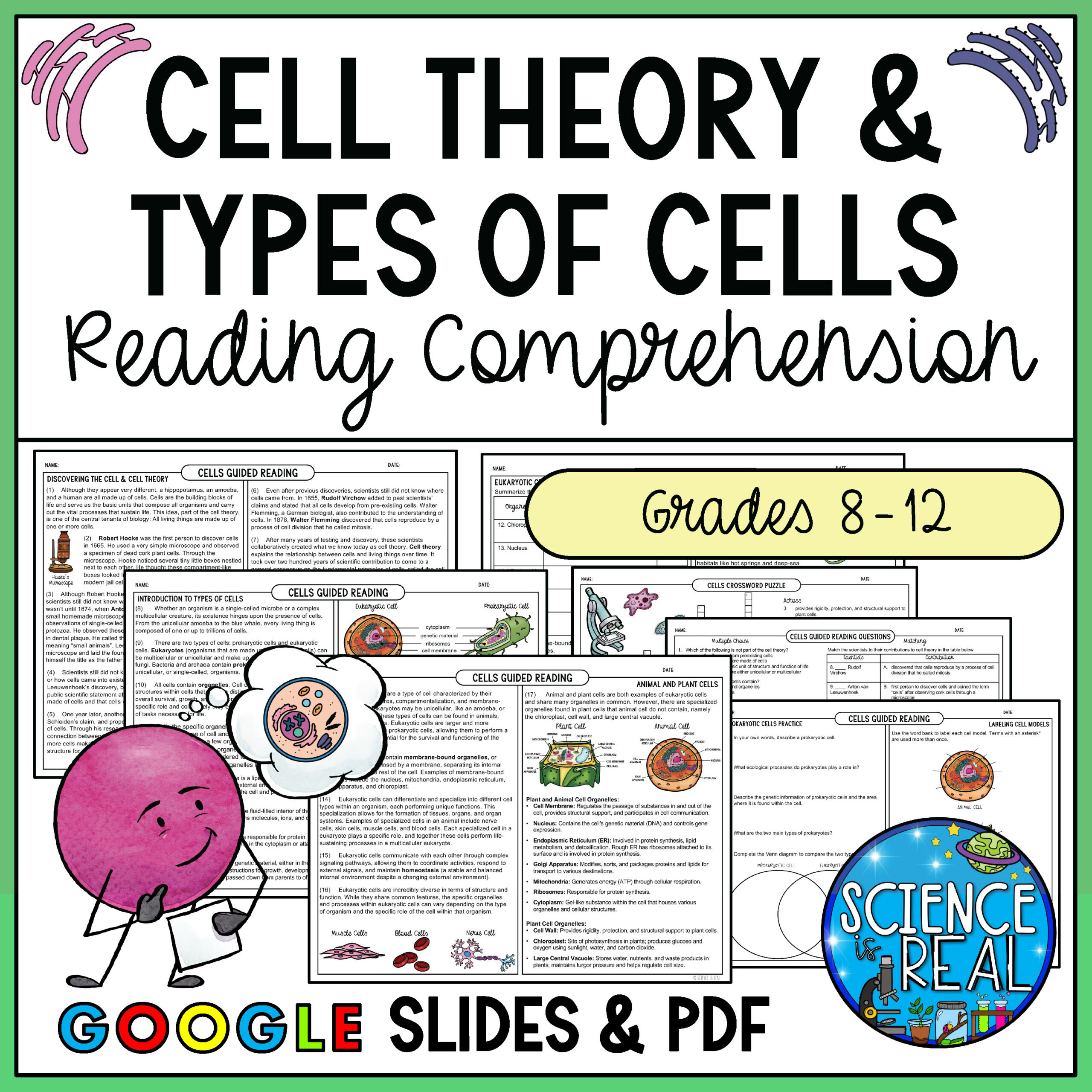 Cells Reading Comprehension - Cell Theory, Types Of Cells, And with Cell Organelles Reading Comprehension Worksheets