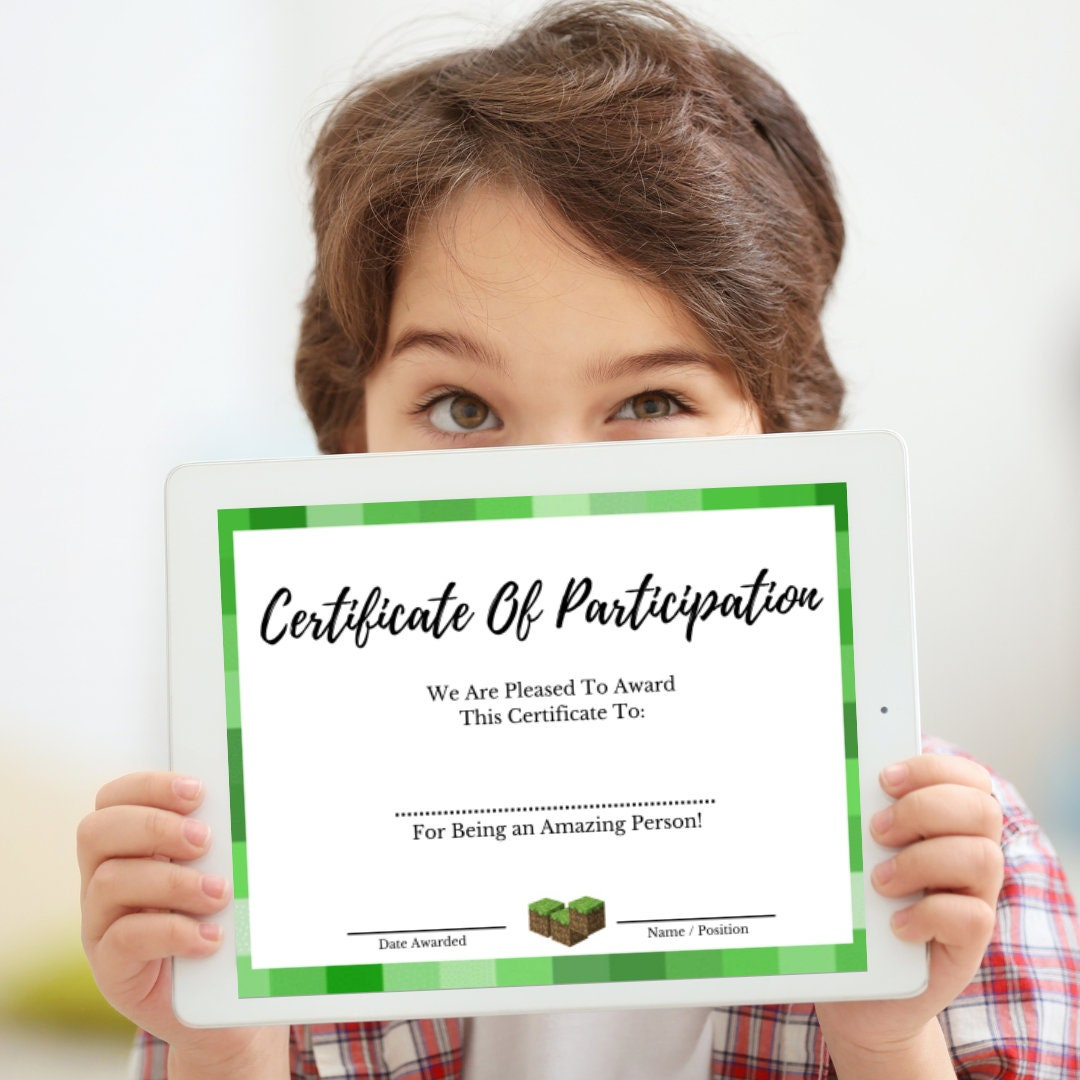 Certificate Of Participation - Minecraft Theme, 4 Different Style Certificates: Participation, Appreciation, Completion And Achievement - Etsy inside Minecraft Reading Certificates Printable