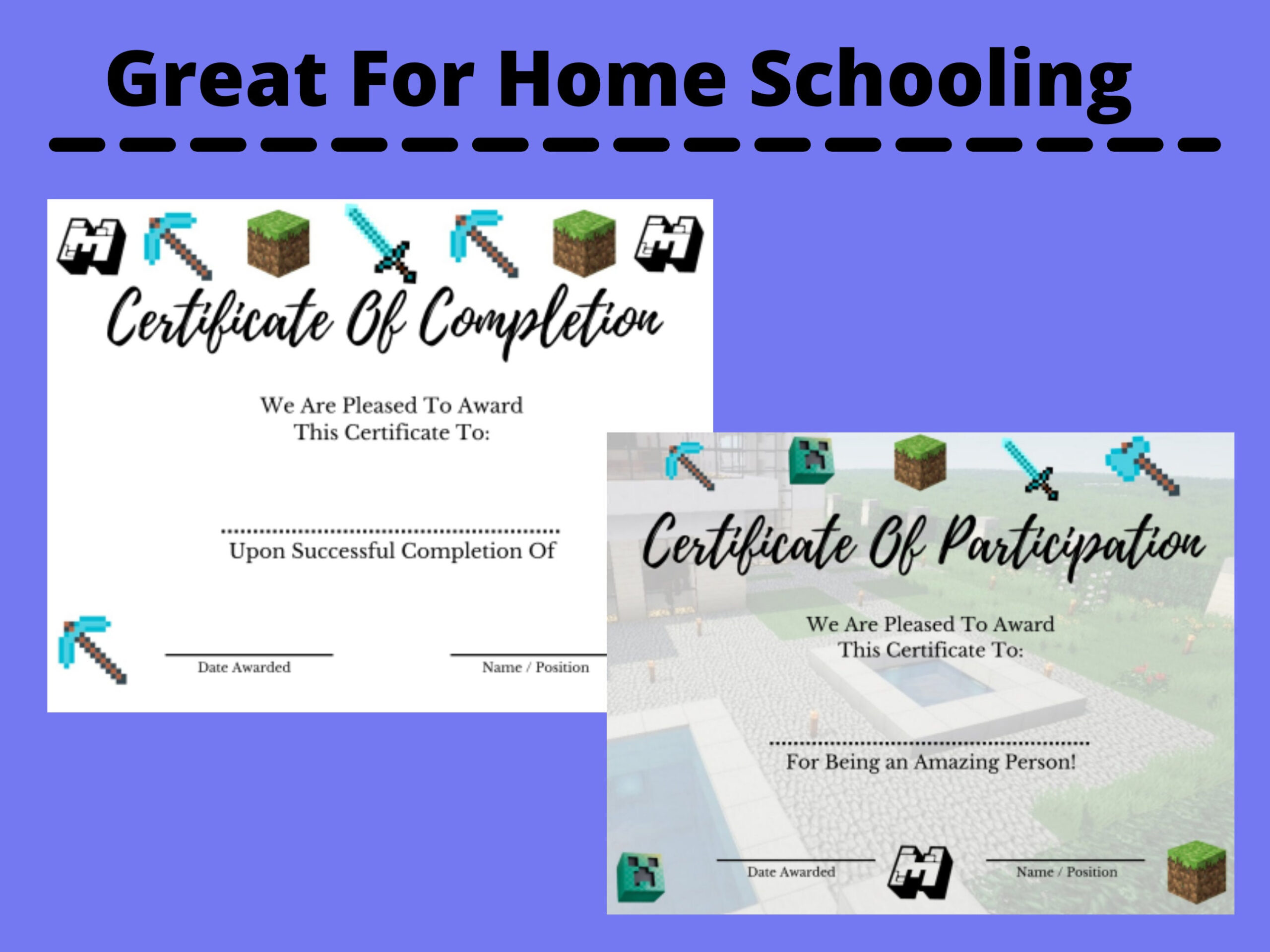 Certificate Of Participation - Minecraft Theme, 4 Different Style with regard to Minecraft Reading Certificates Printable